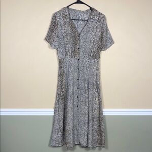 MNG Mango Women’s Animal Print Button-Up Collared Short Sleeve Midi Maxi Dress